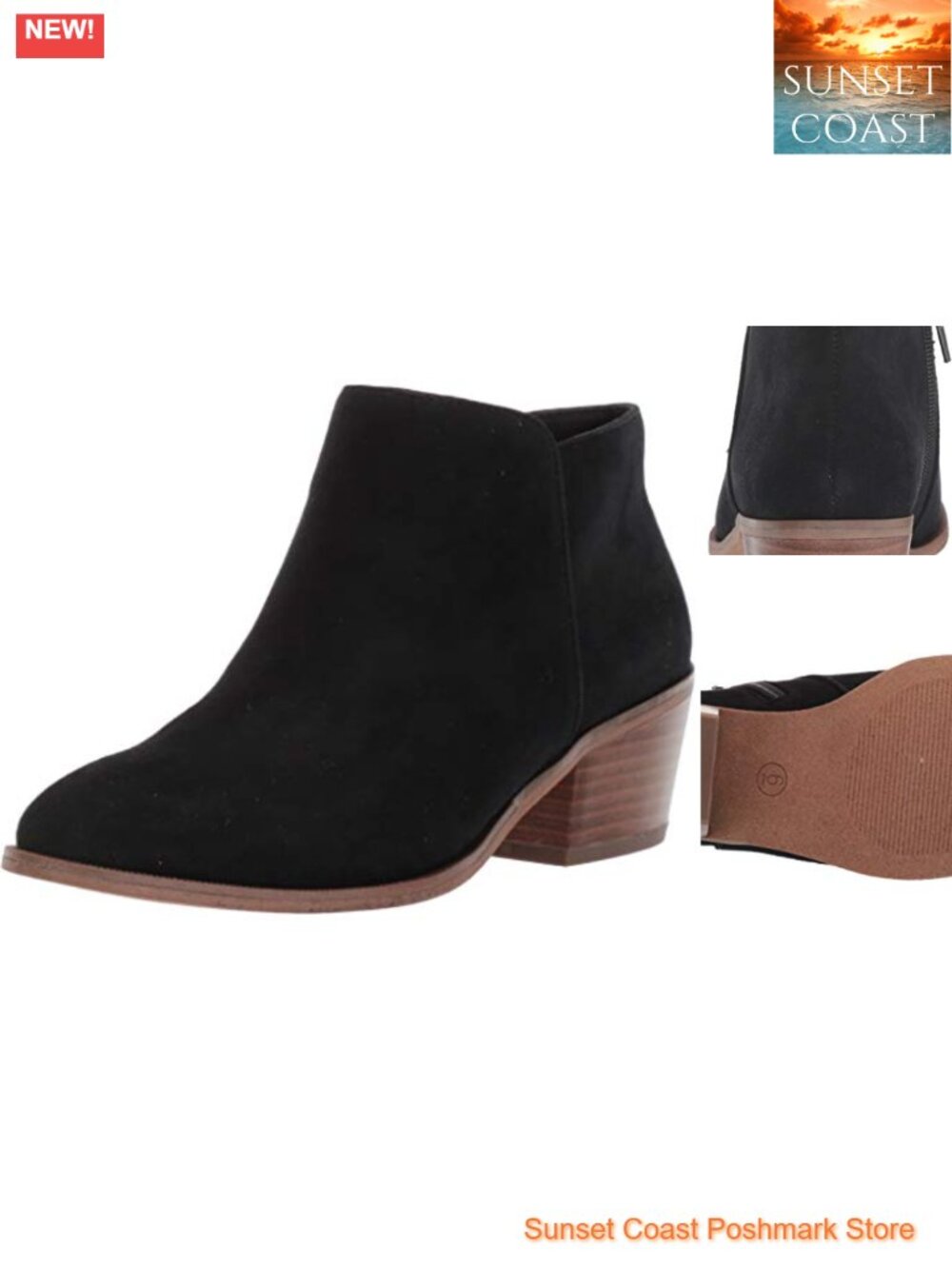 Women's Ankle Boots Faux Suede Side Zipper Stacked Block Heel